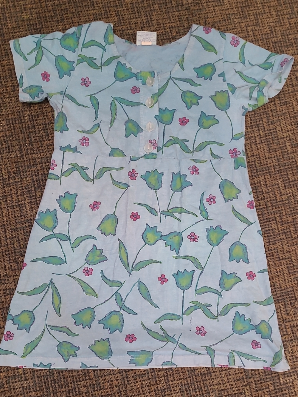Cotton Retro Light Blue Floral Midi Dress M